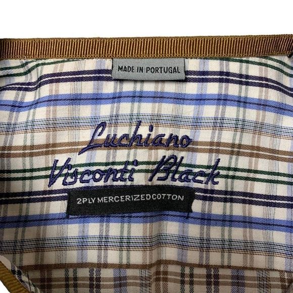 Luchiano Visconti Black Mens Button Down Shirt Sz 2XL Purple Blue Multicolor - Picture 2 of 5